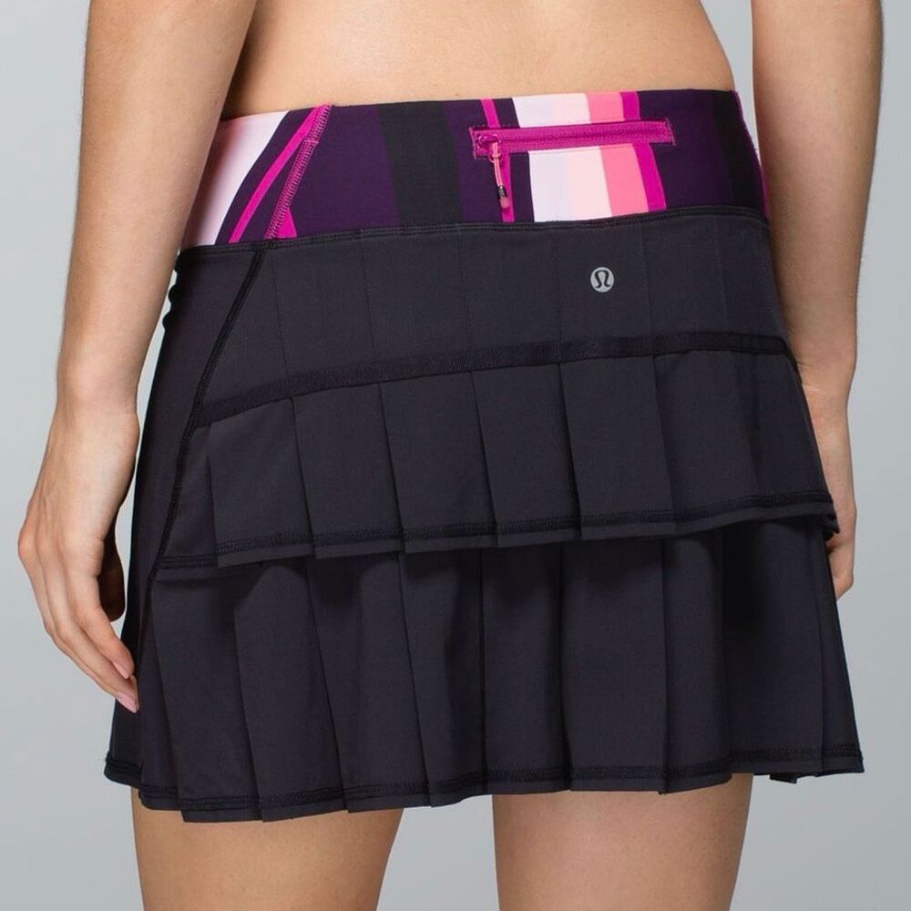 Lululemon Run: Pace Setter Skirt (Tall) in Black / Assorted Stripe Bleached Cora